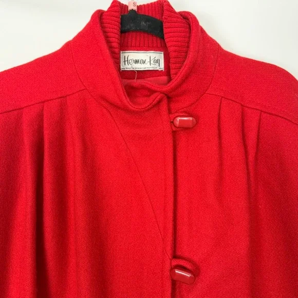 Vintage 90s Herman Kay Red Oversized Wool Blend Power Old Money Swing Coat XL - Picture 6 of 12